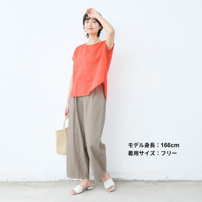 [ワイドパンツレディース春夏綿麻]桐生染めコットンリネンワイドパンツ/日本製40代50代60代女性ファッション涼しい綿麻イージーパンツウエストゴムゆったり総ゴム体型カバー近江晒無地低身長短めカジュアルおしゃれ