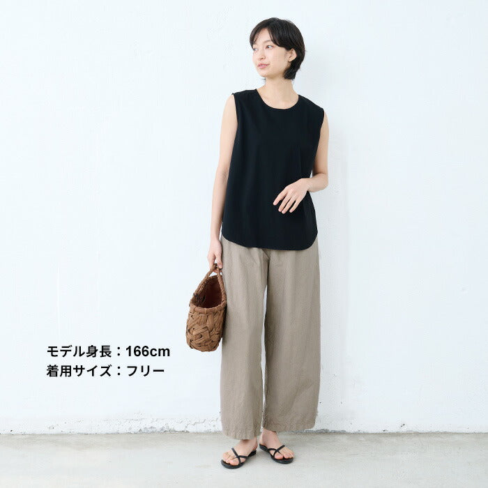 [ワイドパンツレディース春夏綿麻]桐生染めコットンリネンワイドパンツ/日本製40代50代60代女性ファッション涼しい綿麻イージーパンツウエストゴムゆったり総ゴム体型カバー近江晒無地低身長短めカジュアルおしゃれ