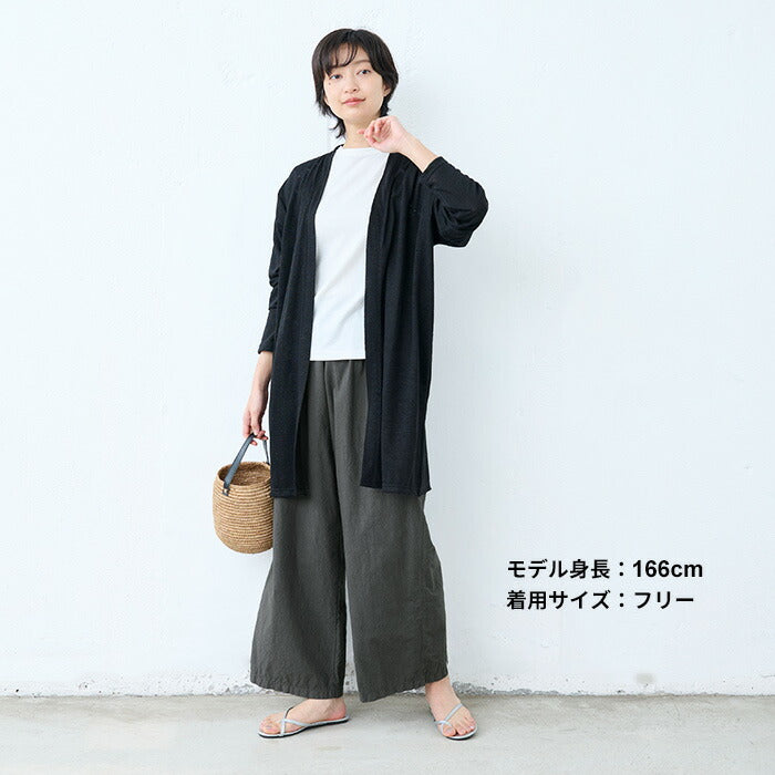 [ワイドパンツレディース春夏綿麻]桐生染めコットンリネンワイドパンツ/日本製40代50代60代女性ファッション涼しい綿麻イージーパンツウエストゴムゆったり総ゴム体型カバー近江晒無地低身長短めカジュアルおしゃれ