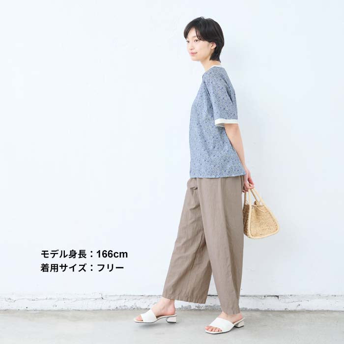 [リバティブラウス半袖レディース大人服薄手]コットン100%リバティプリントリブ使いブラウス/日本製40代50代60代ファッション花柄総柄Ｔシャツゆったりカジュアル夏トップス服綿100%綿100リバティーlibertyタナローン