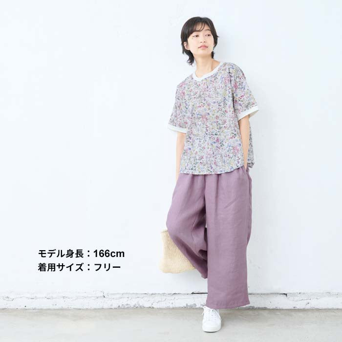 [リバティブラウス半袖レディース大人服薄手]コットン100%リバティプリントリブ使いブラウス/日本製40代50代60代ファッション花柄総柄Ｔシャツゆったりカジュアル夏トップス服綿100%綿100リバティーlibertyタナローン