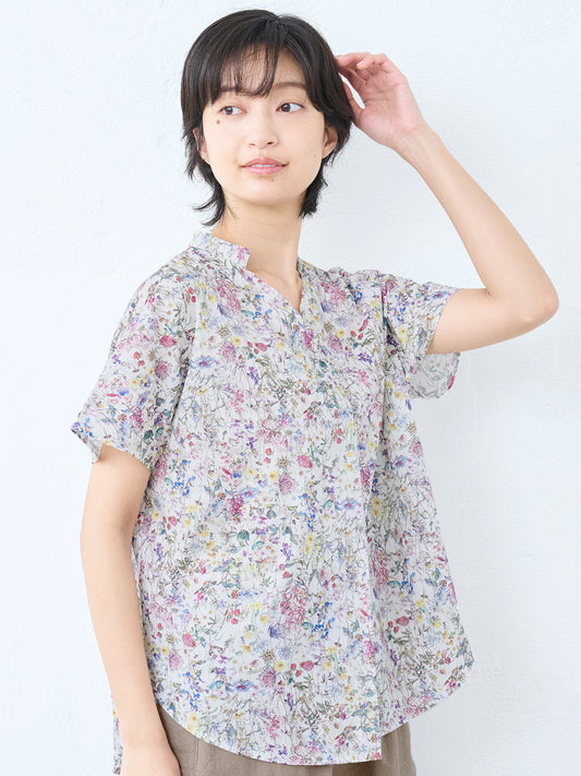 【訳あり大特価 アウトレット品】リバティプリントタックブラウス(生地の上下が逆・画像あり)