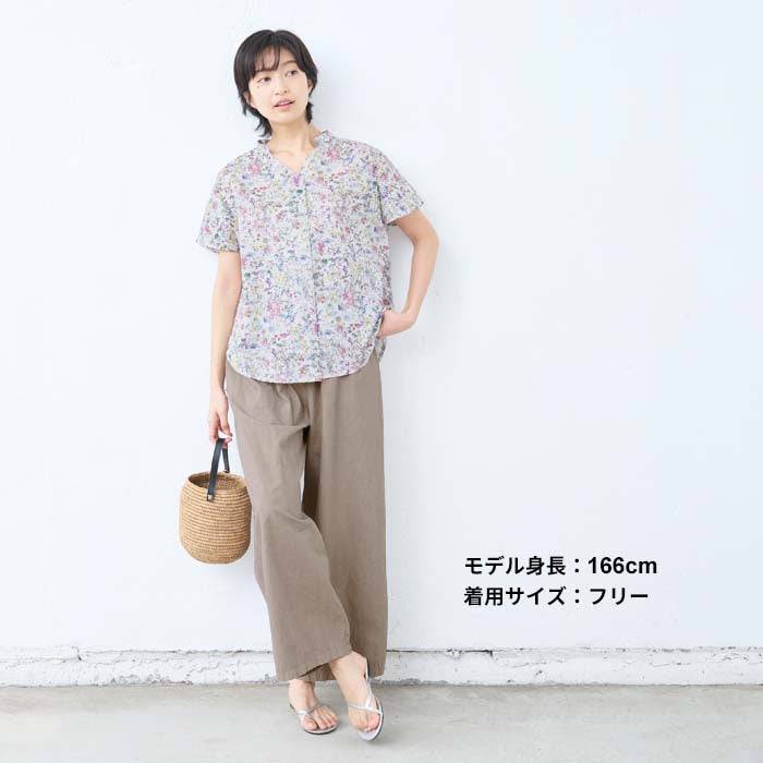 [リバティブラウス半袖レディース大人服薄手]コットン100%リバティプリントタックブラウス/日本製40代50代60代ファッション花柄総柄シャツゆったり涼しいカジュアル夏トップス服綿100%綿100リバティーlibertyタナローン