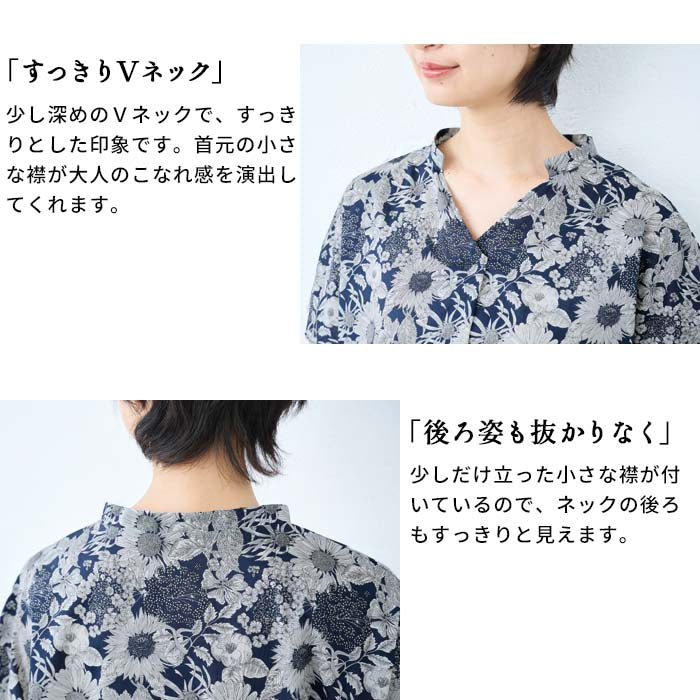 [リバティブラウス半袖レディース大人服薄手]コットン100%リバティプリントタックブラウス/日本製40代50代60代ファッション花柄総柄シャツゆったり涼しいカジュアル夏トップス服綿100%綿100リバティーlibertyタナローン
