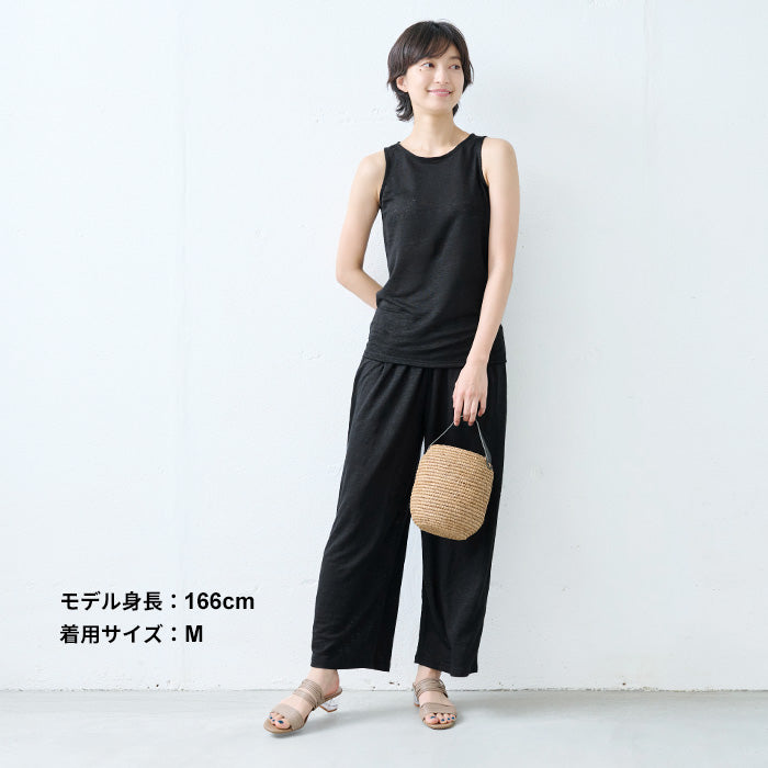 プレミアムリネン100%ロングペチパンツ ブラック