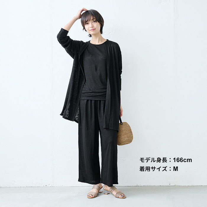 プレミアムリネン100%ロングペチパンツ ブラック
