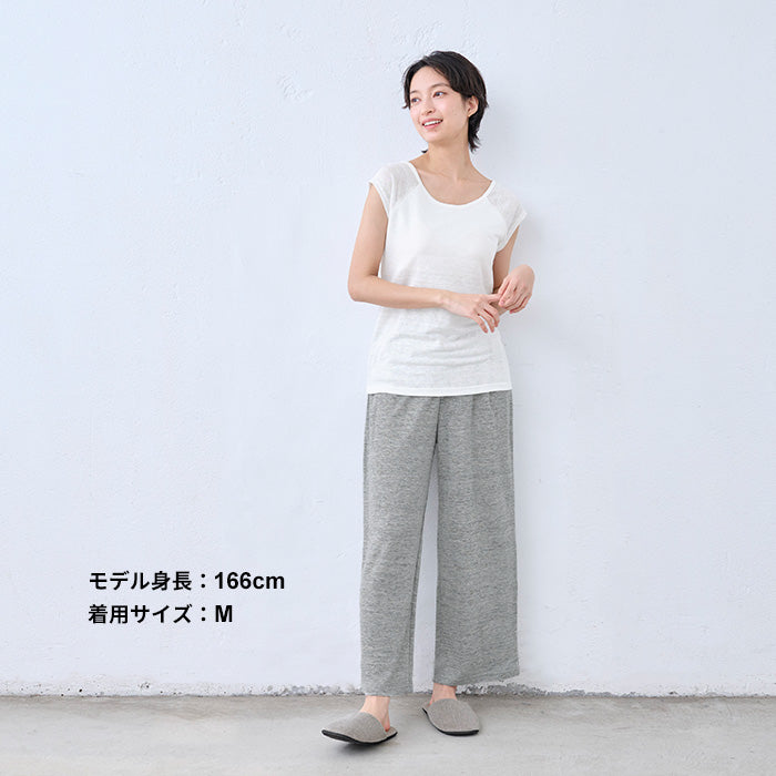 プレミアムリネン100%ロングペチパンツ 杢グレー