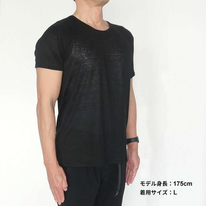 [インナーシャツメンズ半袖夏インナー下着シャツ]プレミアムリネン100%メンズインナーTシャツ/日本製40代50代60代薄手男性アウトドアスポーツ麻リネンリネン100%麻100%U首Uネック抗菌吸水速乾吸汗速乾肌着無地さらさら通気性