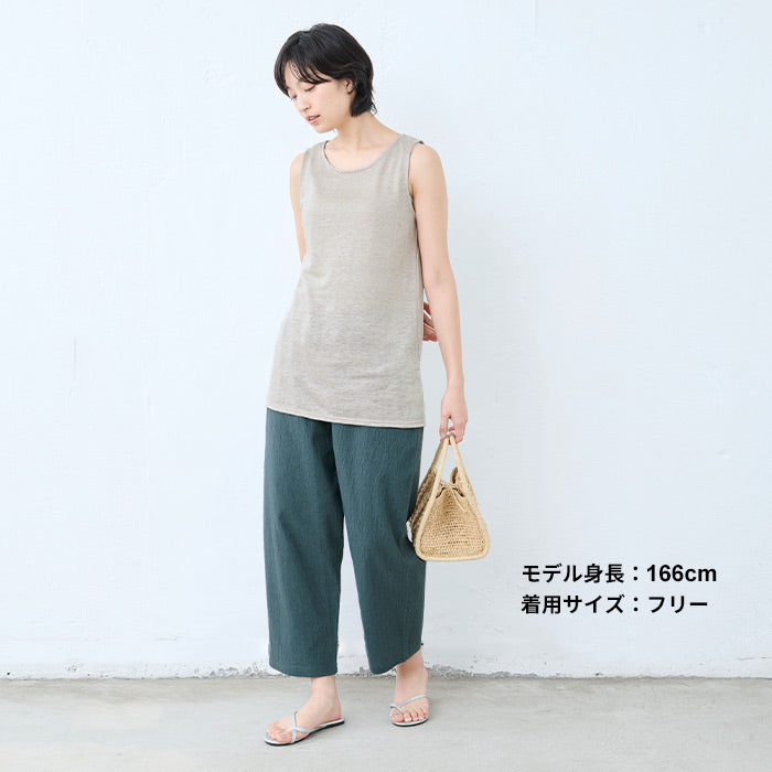 [ペチパンツロングワンピースの下さらさら夏綿麻]手染め風リネンコットンペチパンツ/日本製40代50代60代ファッション吸水速乾涼しい透け防止ペチパンツ夏用ルームパンツレディースロング丈薄手春夏長ズボン夏ゆったり快適ボトム