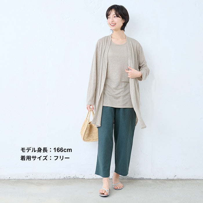 [ペチパンツロングワンピースの下さらさら夏綿麻]手染め風リネンコットンペチパンツ/日本製40代50代60代ファッション吸水速乾涼しい透け防止ペチパンツ夏用ルームパンツレディースロング丈薄手春夏長ズボン夏ゆったり快適ボトム