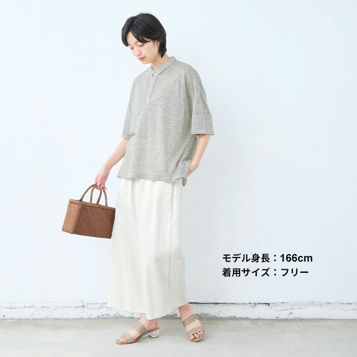 [レディース半袖トップスシャツ]プレミアムリネン100%ポロシャツ/日本製40代50代60代リネン100%リネン麻ブラウス涼しい薄手五分袖5分袖襟付きゆったりTシャツカジュアルシンプル無地速乾春夏大人かわいい