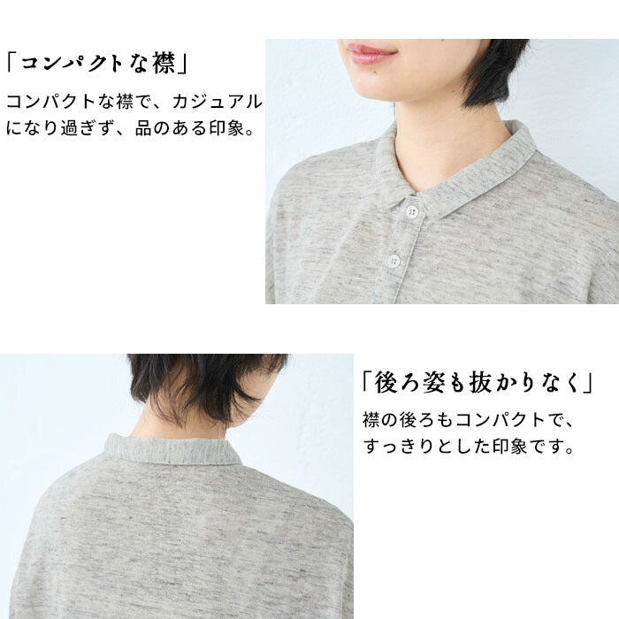 [レディース半袖トップスシャツ]プレミアムリネン100%ポロシャツ/日本製40代50代60代リネン100%リネン麻ブラウス涼しい薄手五分袖5分袖襟付きゆったりTシャツカジュアルシンプル無地速乾春夏大人かわいい
