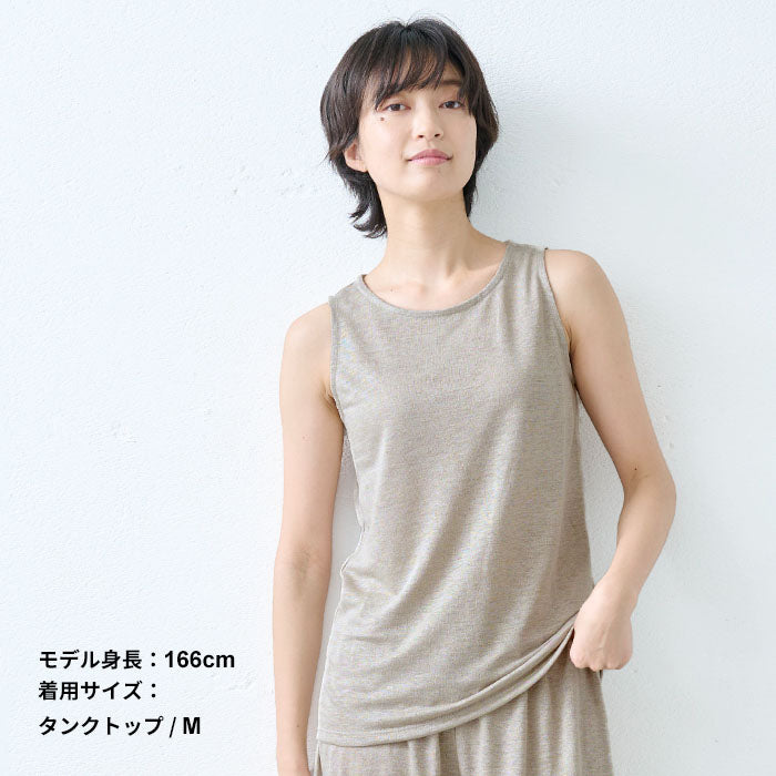 プレミアムリネン100% ベーシックタンクトップ + ペチパンツ ＆ リネンソックス 3点セット