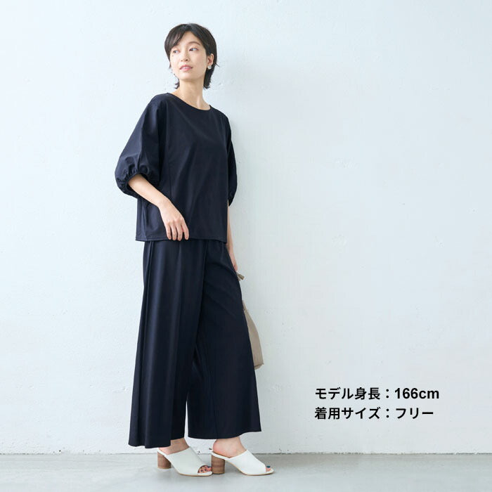 [接触冷感半袖tシャツレディースカットソー]強撚糸コットン100%ドルマンTシャツ/日本製40代50代60代ゆったり綿100涼しいコットン綿カジュアルきれいめ体型をカバー無地接触冷感夏おしゃれ半袖大人七分袖五分袖