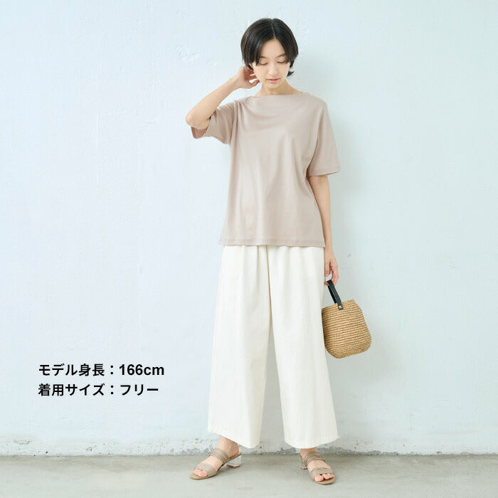 [汗染み防止Tシャツレディース半袖綿100%速乾接触冷感]汗が気にならない、綿の優しいTシャツ/日本製40代50代60代女性ファッション汗ジミ防止五分袖ボートネック大人カジュアルきれいめ無地トップスゆったり涼しい上品着回し