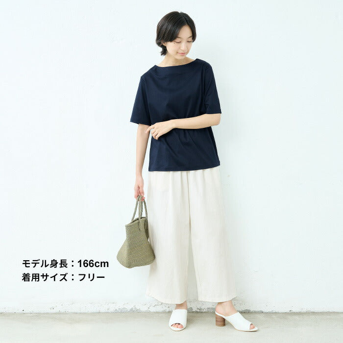[汗染み防止Tシャツレディース半袖綿100%速乾接触冷感]汗が気にならない、綿の優しいTシャツ/日本製40代50代60代女性ファッション汗ジミ防止五分袖ボートネック大人カジュアルきれいめ無地トップスゆったり涼しい上品着回し