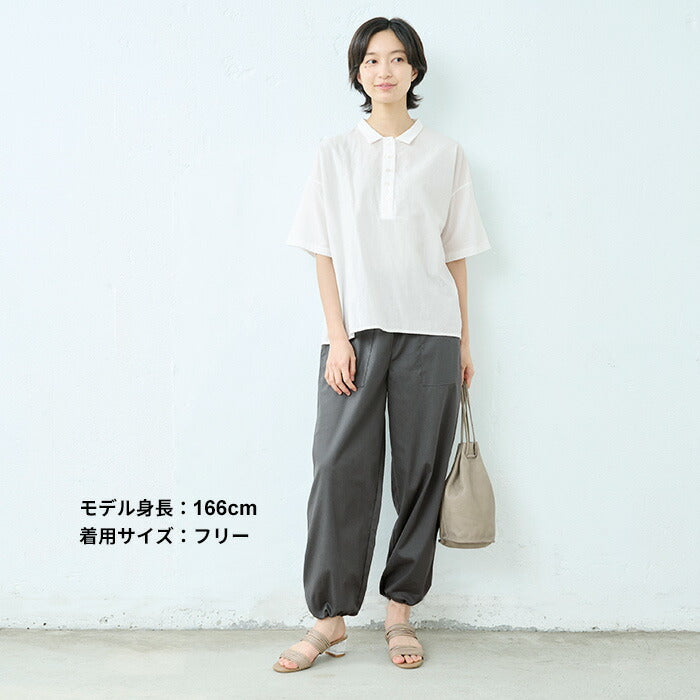 [ジョガーパンツレディース夏用裾絞りパンツレディース]コットン&リネンストレッチベイカー2WAYパンツ/日本製40代50代30代女性ファッションワイドパンツベイカーパンツ裾ゴムドローストリングパンツドロストウエストゴムポケット付き