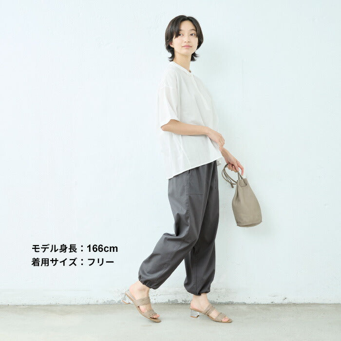 [ジョガーパンツレディース夏用裾絞りパンツレディース]コットン&リネンストレッチベイカー2WAYパンツ/日本製40代50代30代女性ファッションワイドパンツベイカーパンツ裾ゴムドローストリングパンツドロストウエストゴムポケット付き