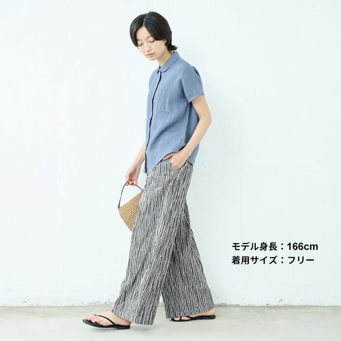 [ワイドパンツ柄レディースきれいめ綿]タックドビーワイドパンツ/日本製40代50代60代女性ファッションウエストゴム総柄柄パンツチェック薄手イージーパンツ体型カバー夏カジュアル洗える黒ブラック