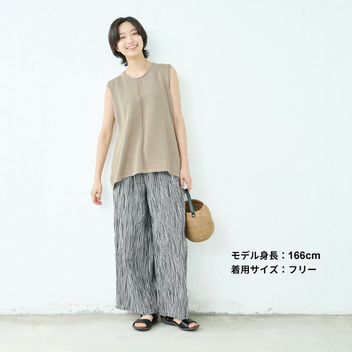 [ワイドパンツ柄レディースきれいめ綿]タックドビーワイドパンツ/日本製40代50代60代女性ファッションウエストゴム総柄柄パンツチェック薄手イージーパンツ体型カバー夏カジュアル洗える黒ブラック