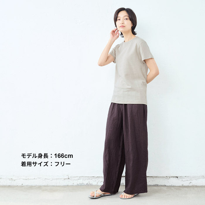 [イージーパンツレディース薄手夏麻]60番手フレンチリネン100%イージーワイドパンツ/日本製40代50代リネン100%麻100%ウエストゴム涼しいリラックスパンツルームウェアパジャマパンツだけのみ部屋着大人吸水速乾無地春秋