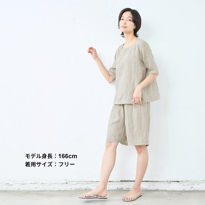 [ハーフパンツレディース薄手夏麻]60番手フレンチリネン100%ハーフパンツ/日本製40代50代リネン100%麻100%短パンウエストゴム涼しいリラックスパンツルームウェアパジャマパンツだけのみ部屋着大人吸水速乾無地春