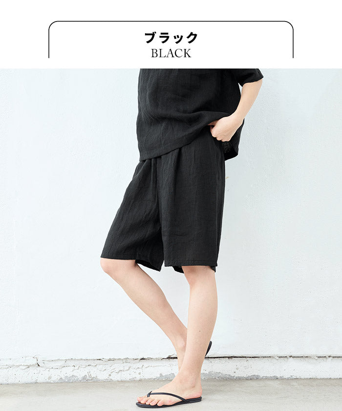 [ハーフパンツレディース薄手夏麻]60番手フレンチリネン100%ハーフパンツ/日本製40代50代リネン100%麻100%短パンウエストゴム涼しいリラックスパンツルームウェアパジャマパンツだけのみ部屋着大人吸水速乾無地春