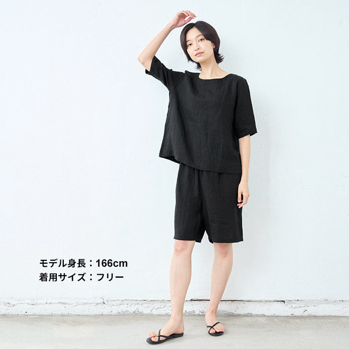 [ハーフパンツレディース薄手夏麻]60番手フレンチリネン100%ハーフパンツ/日本製40代50代リネン100%麻100%短パンウエストゴム涼しいリラックスパンツルームウェアパジャマパンツだけのみ部屋着大人吸水速乾無地春