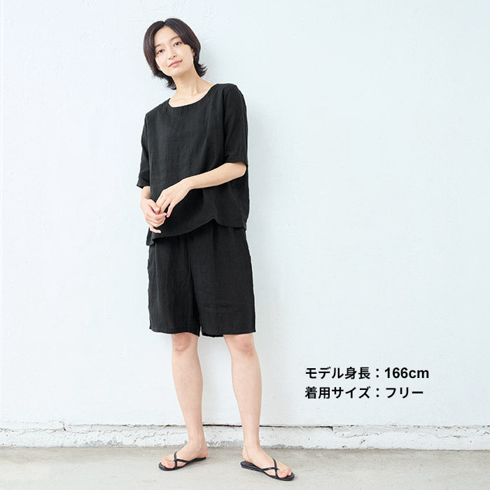 [ハーフパンツレディース薄手夏麻]60番手フレンチリネン100%ハーフパンツ/日本製40代50代リネン100%麻100%短パンウエストゴム涼しいリラックスパンツルームウェアパジャマパンツだけのみ部屋着大人吸水速乾無地春