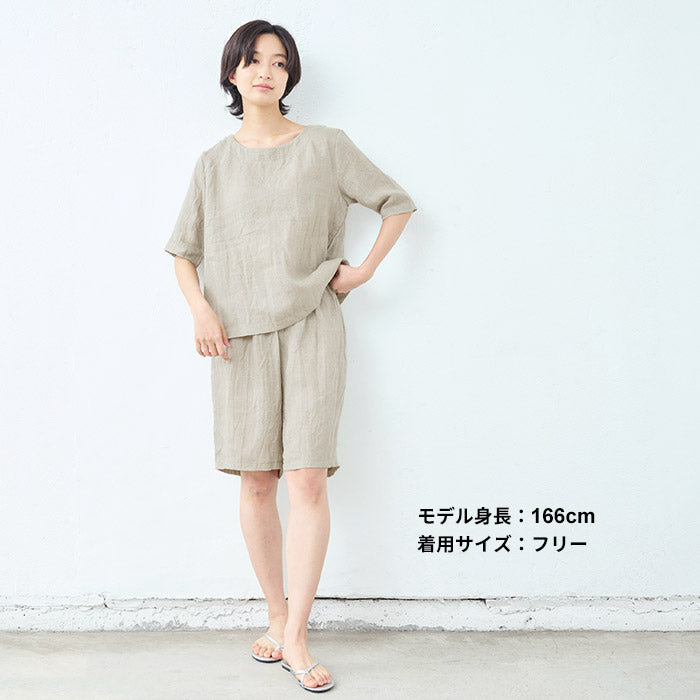 [ハーフパンツレディース薄手夏麻]60番手フレンチリネン100%ハーフパンツ/日本製40代50代リネン100%麻100%短パンウエストゴム涼しいリラックスパンツルームウェアパジャマパンツだけのみ部屋着大人吸水速乾無地春