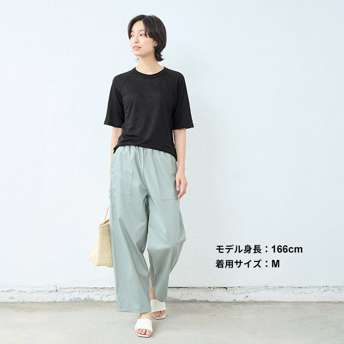 [tシャツレディース半袖速乾無地薄手]プレミアムリネン100％五分袖ラグランTシャツ/日本製40代50代60代リネン麻100カットソー麻100涼しい天然素材吸汗速乾抗菌大きいサイズLLおしゃれ夏透けシアー大人