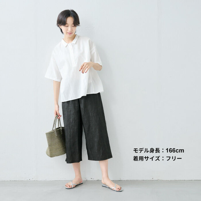 [ガウチョパンツレディース涼しい七分丈リネン]リネン100%墨汁染めガウチョパンツ/日本製40代50代60代リネンガウチョパンツレディース黒墨染めナチュラル夏涼しいワイドパンツ大人カジュアル日本製膝下薄手クロップドパンツ春夏