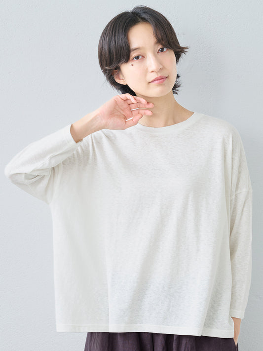 シルクネップ天竺ドロップショルダー八分袖Tシャツ アウトレット