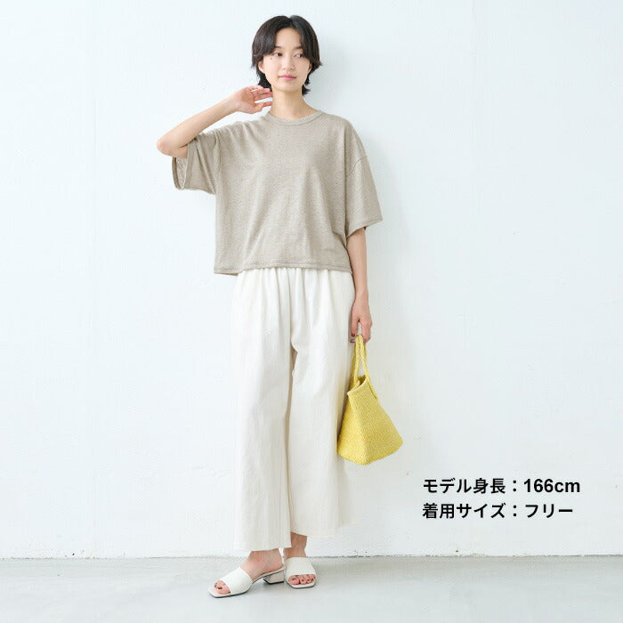 [tシャツレディース半袖ゆったり涼しい吸汗速乾]プレミアムリネン100%クロップド丈ゆったりTシャツ/日本製40代50代60代女性ファッション短め丈夏春夏夏服リネン100%リネン麻薄手体型カバーおしゃれナチュラルシンプル重ね着