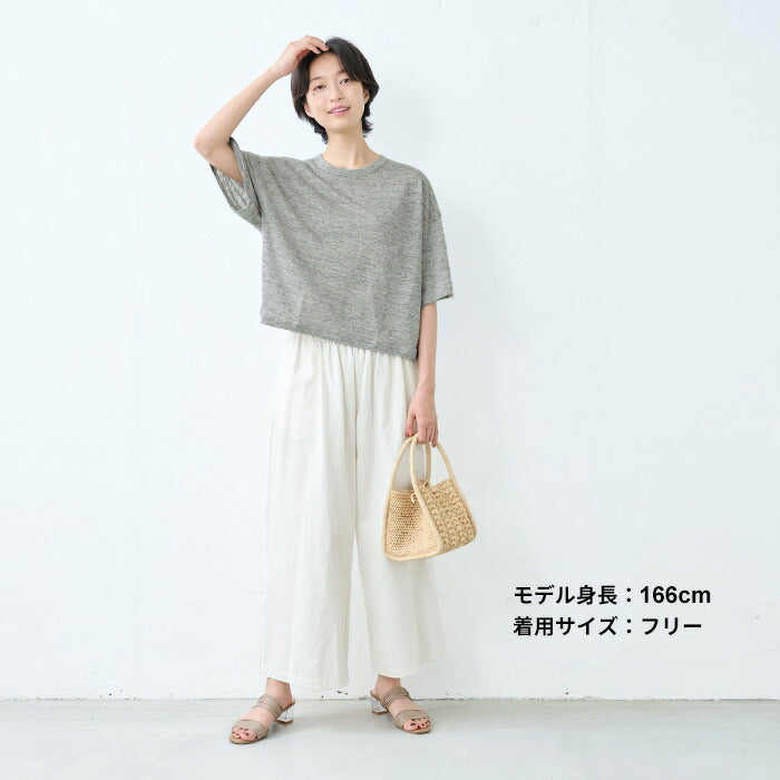 [tシャツレディース半袖ゆったり涼しい吸汗速乾]プレミアムリネン100%クロップド丈ゆったりTシャツ/日本製40代50代60代女性ファッション短め丈夏春夏夏服リネン100%リネン麻薄手体型カバーおしゃれナチュラルシンプル重ね着