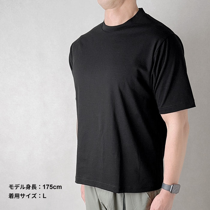 [コットンメンズTシャツ半袖夏]強撚コットン100%メンズ襟高Tシャツ/日本製40代50代60代男性コットン100%ゆったりシルエット大人シンプルナチュラルカジュアル白黒ナチュラル上質素材無地おしゃれ綿100ドライオシャレ