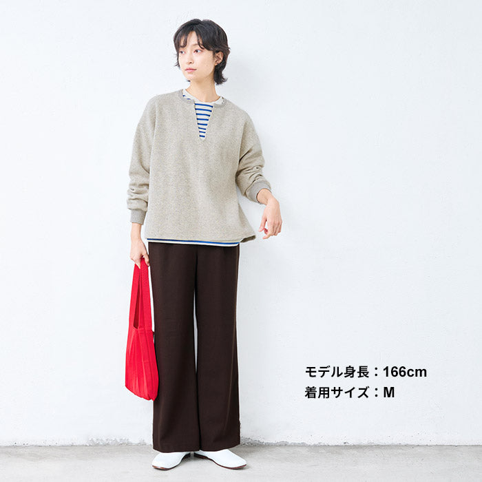 尾州 薄手 ウール100％ 裏地付き ワイドパンツ ブラウン