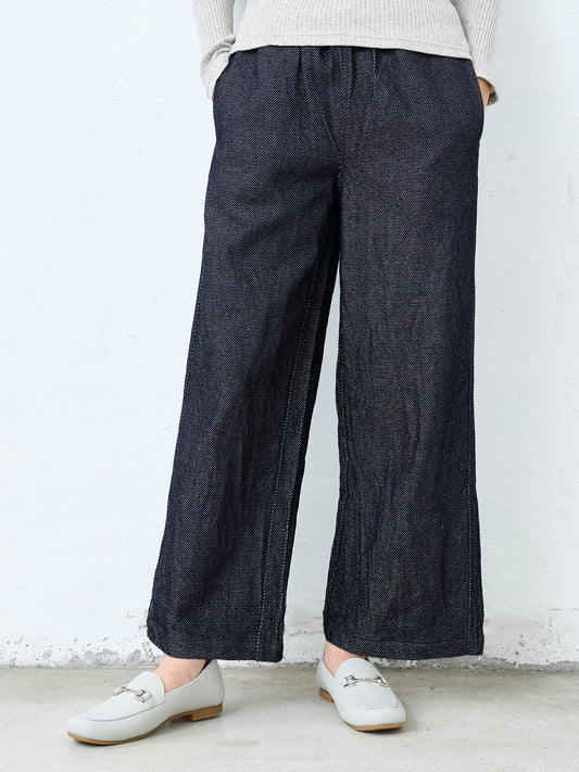 コットン100％ルーズデニムワイドパンツ