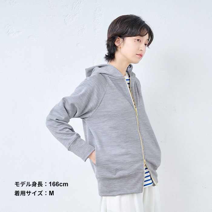 マウントブレスウール100% プレミアム裏毛 ジップアップパーカー 杢グレー