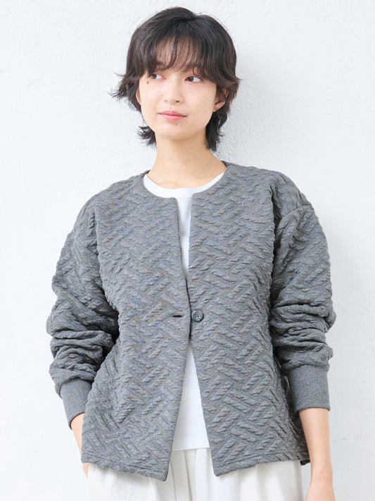 尾州産 ストレッチキルト 幾何学柄 リブ使いジャケット 