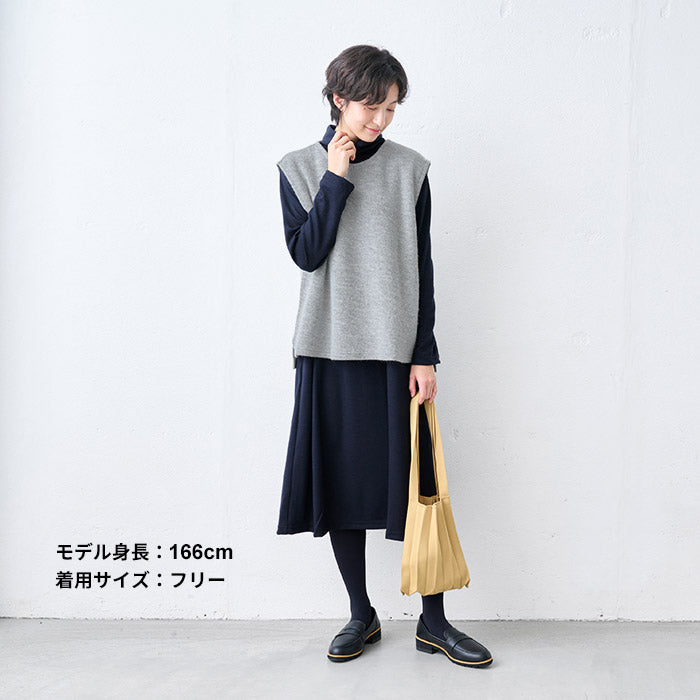 洗える メリノウール100% タートル ワンピース ネイビー
