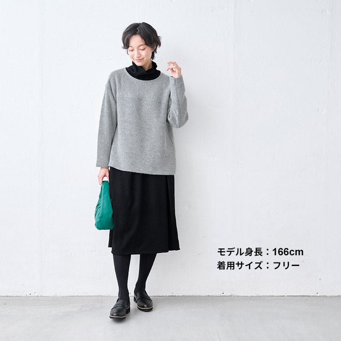 洗える メリノウール100% タートル ワンピース ブラック