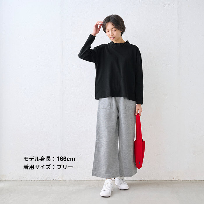 コットン100% フリル襟 カットソー プルオーバー ブラック