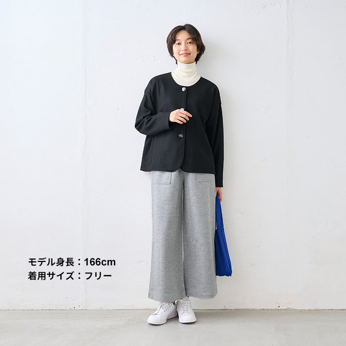 圧縮ウール100% 裏地付き ノーカラージャケット ブラック