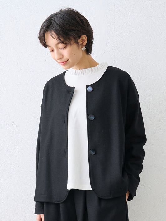 圧縮ウール100% 裏地付き ノーカラージャケット