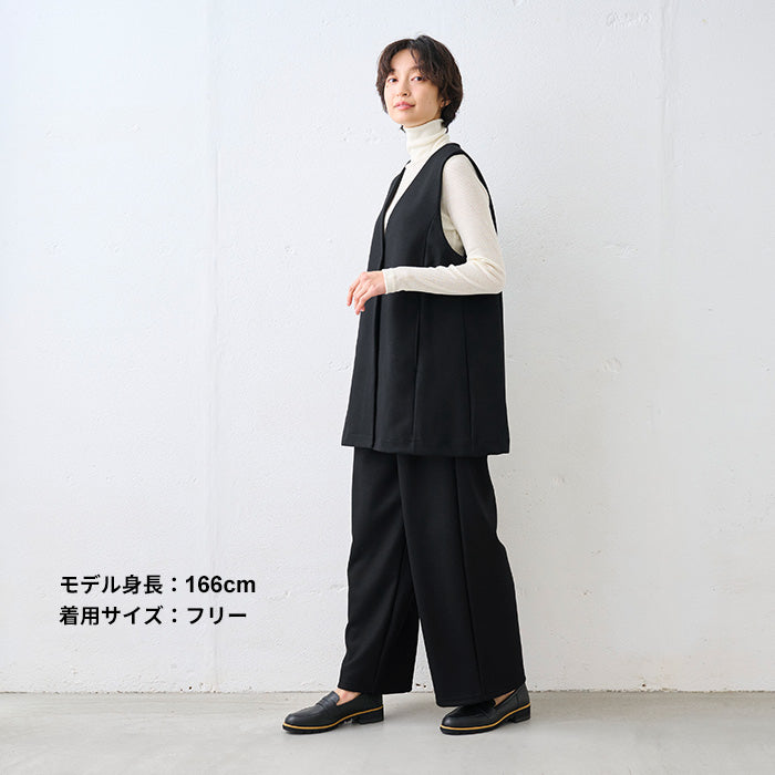 圧縮ウール100% 裏地付き 2タックワイドパンツ ブラック