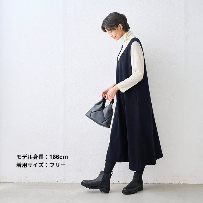 圧縮ウール100% ジャンパースカート ネイビー