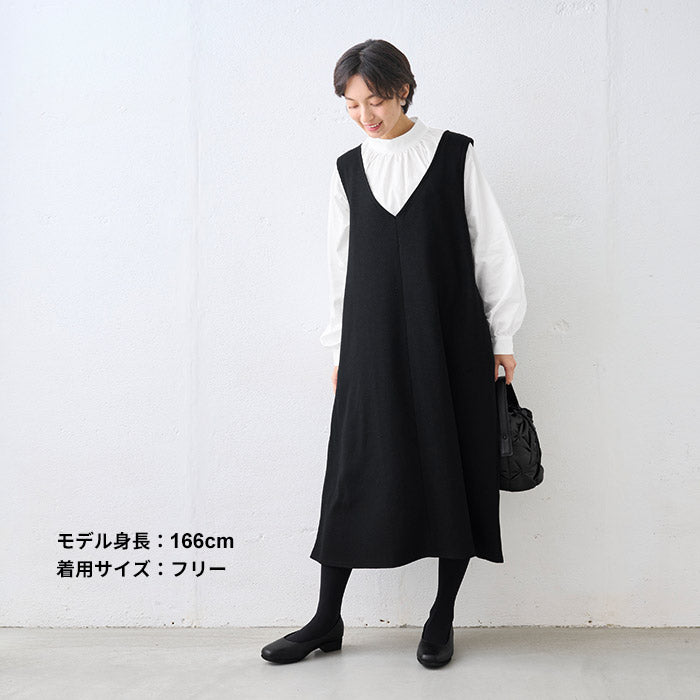 圧縮ウール100% ジャンパースカート ブラック