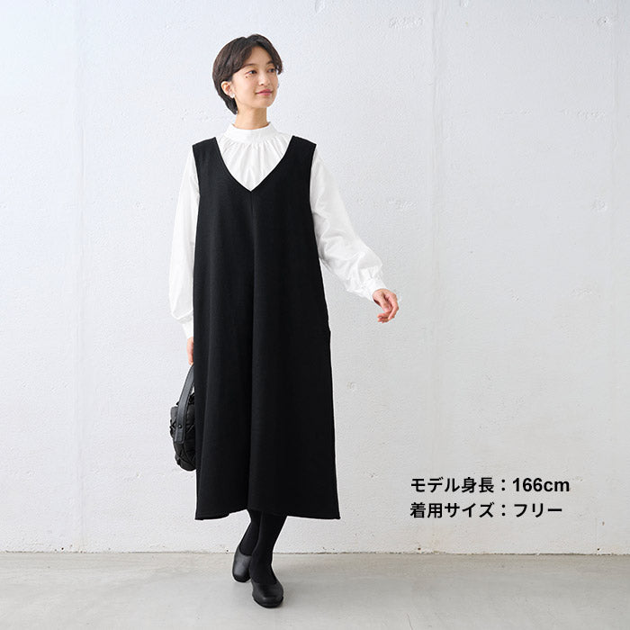 圧縮ウール100% ジャンパースカート ブラック