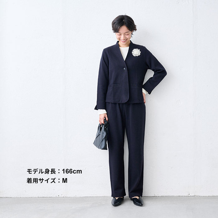 ウール混 360度ストレッチ ストレートパンツ ダークネイビー